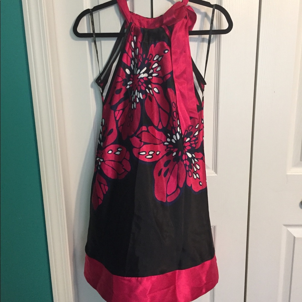 XOXO satin tie neck floral dress